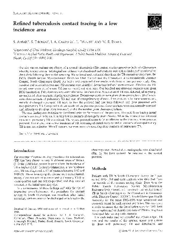 Pdf Refined Tuberculosis Contact Tracing In A Low Incidence Area Pdf Refined Tuberculosis Contact Tracing In A Low Incidence Area
