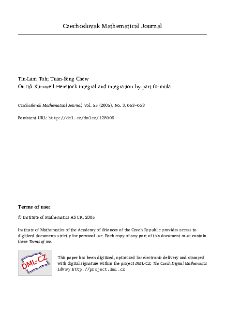 (PDF) On ItoKurzweilHenstock Integral and IntegrationbyPart Formula