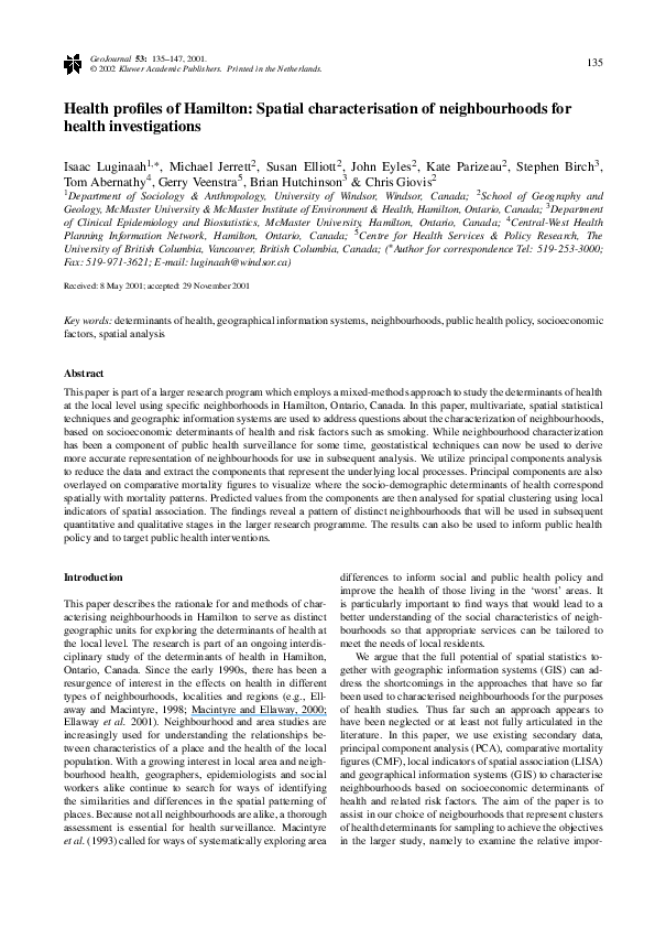 (PDF) Health profiles of Hamilton: Spatial characterisation of ...
