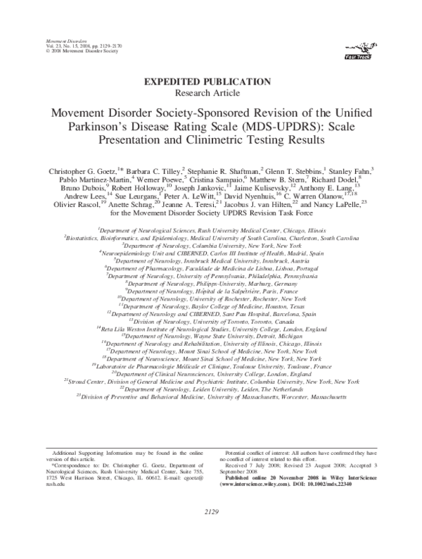 (PDF) Movement Disorder Society-sponsored revision of the Unified ...