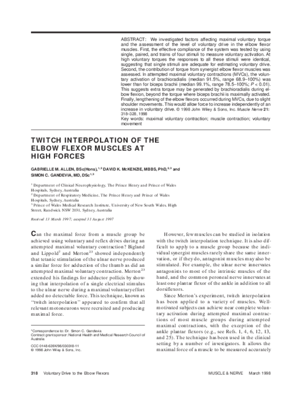 (PDF) Twitch interpolation of the elbow flexor muscles at high forces