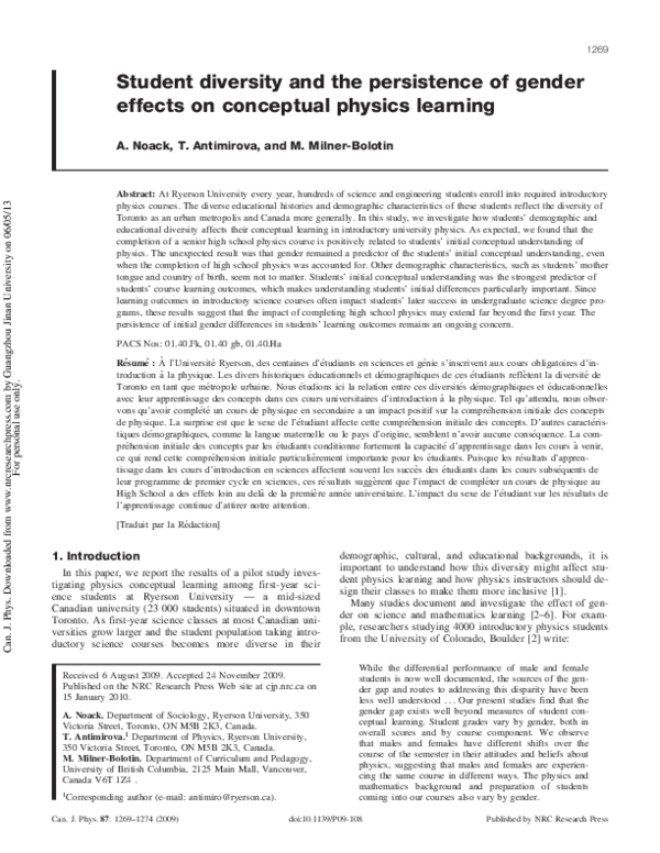 (PDF) Student diversity and the persistence of gender effects on ...