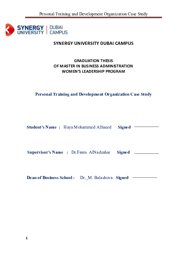 (PDF) Personal Training and Development Organization Case Study SYNERGY