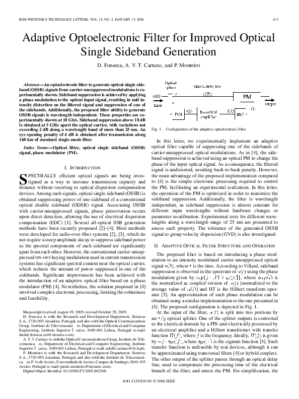 (PDF) Adaptive optoelectronic filter for improved optical single