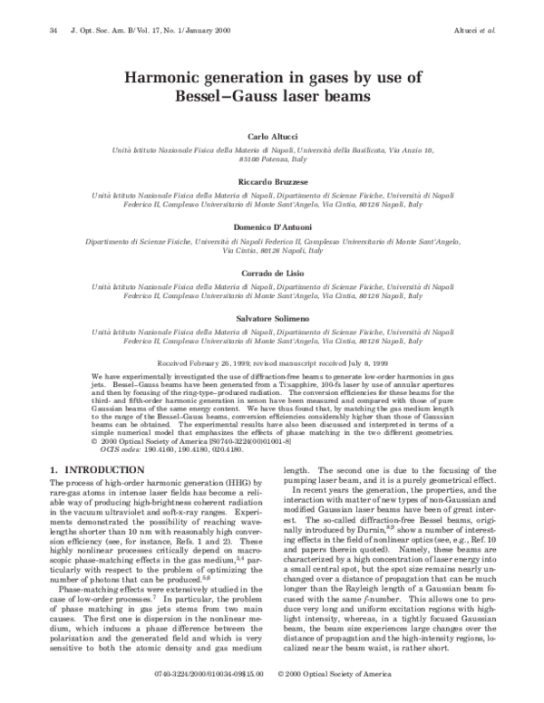 (PDF) Harmonic generation in gases by use of BesselGauss laser beams