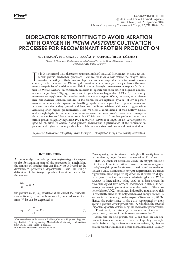 (PDF) Bioreactor Retrofitting to Avoid Aeration with Oxygen in Pichia