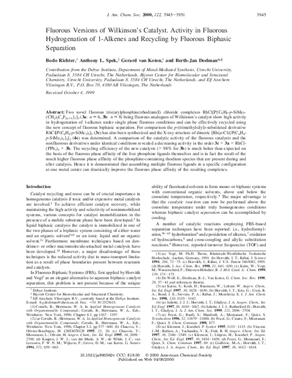 (PDF) Fluorous Versions of Wilkinson's Catalyst Activity in Fluorous