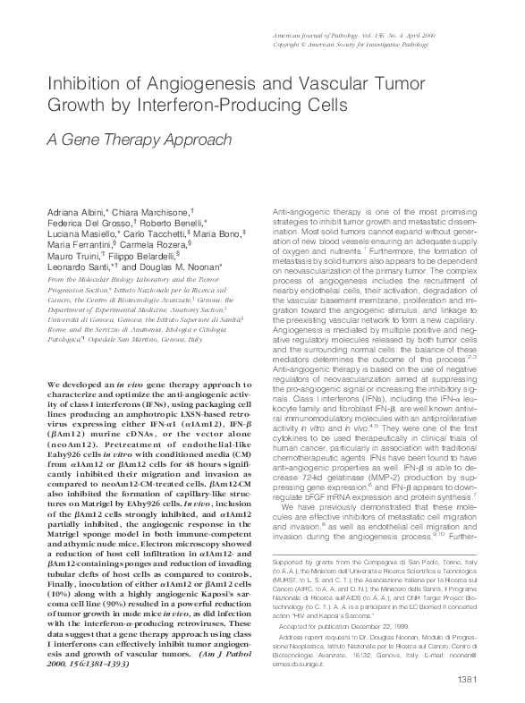 (PDF) Inhibition of Angiogenesis and Vascular Tumor Growth by ...