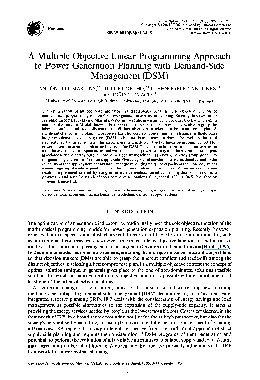 (PDF) A Multiple Objective Linear Programming Approach to Power ...