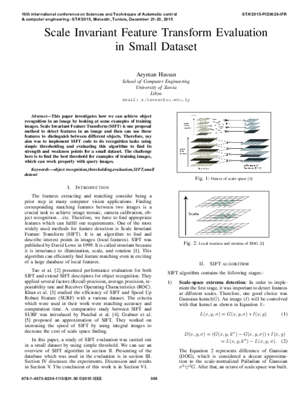 (PDF) Scale Invariant Feature Transform Evaluation in Small Dataset