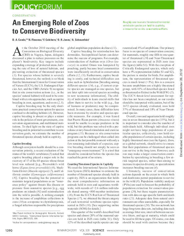 (PDF) An Emerging Role of Zoos to Conserve Biodiversity Dalia Conde