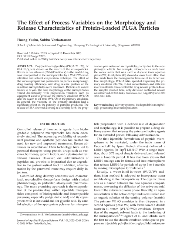 (PDF) The effect of process variables on the morphology and release ...
