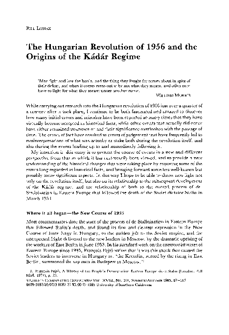 (PDF) The Hungarian revolution of 1956 and the origins of the K d r regime