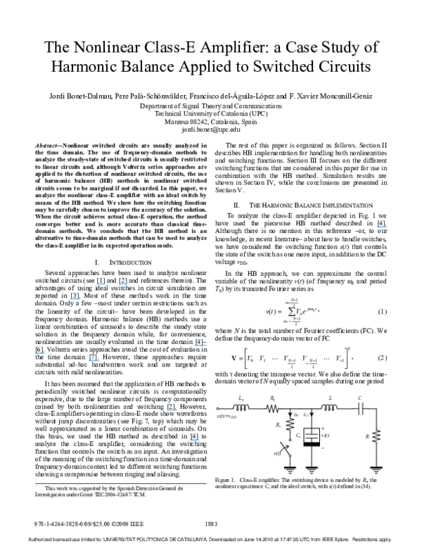 (PDF) The nonlinear class-E amplifier: A case study of harmonic balance ...