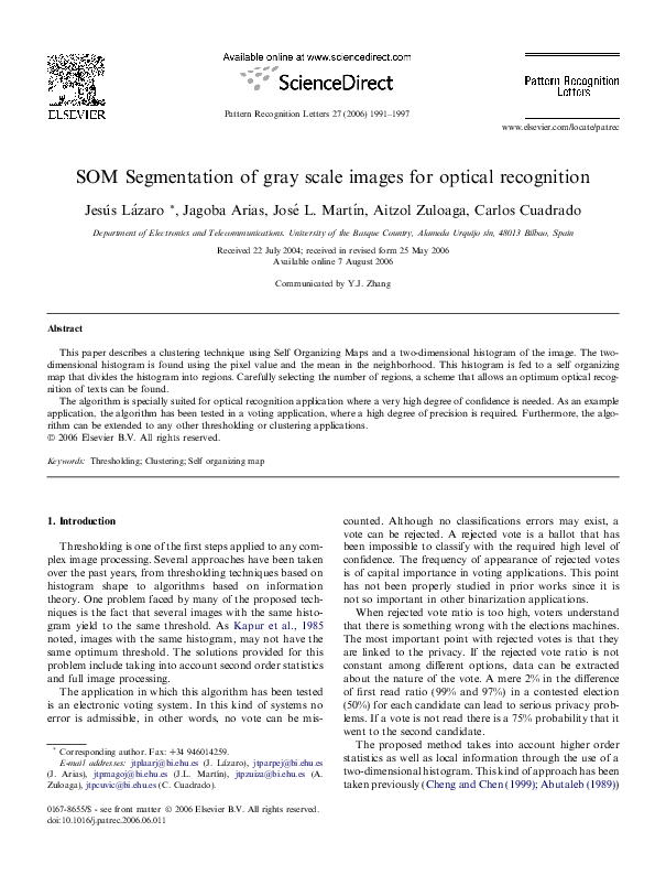 (PDF) SOM Segmentation of Gray Scale Images for Optical Recognition