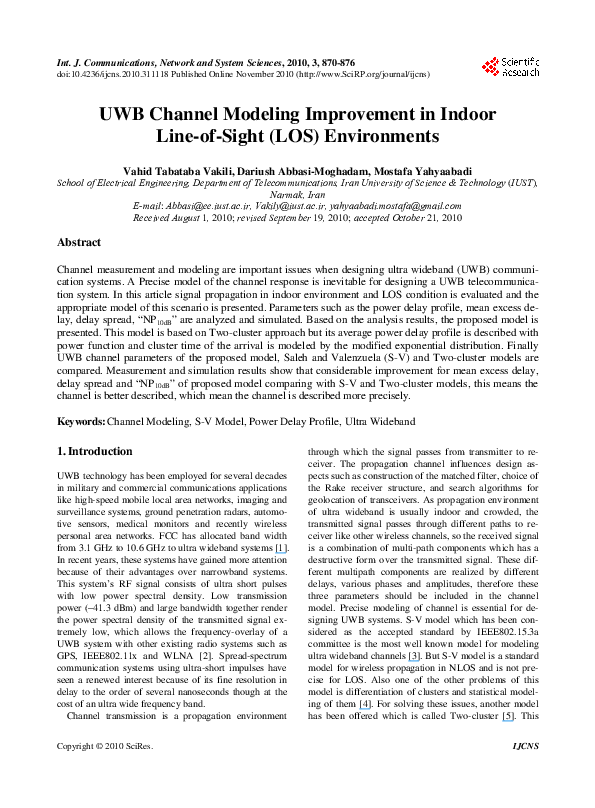 (PDF) UWB Channel Modeling Improvement in Indoor Line-of-Sight (LOS ...