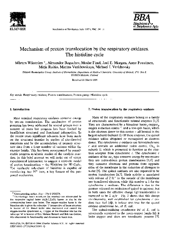 (PDF) Mechanism of proton translocation by the respiratory oxidases ...