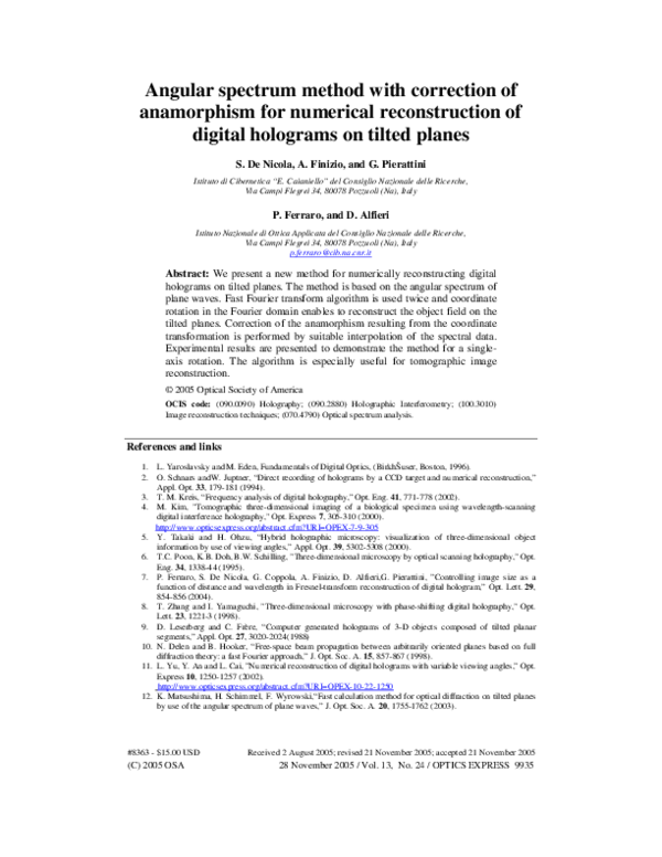 (PDF) Angular spectrum method with correction of anamorphism for ...