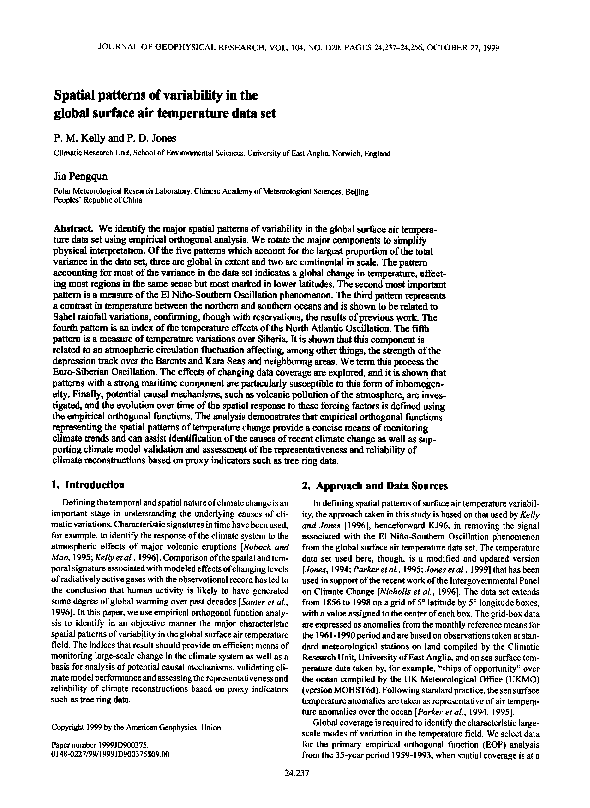 (PDF) Spatial patterns of variability in the global surface air ...