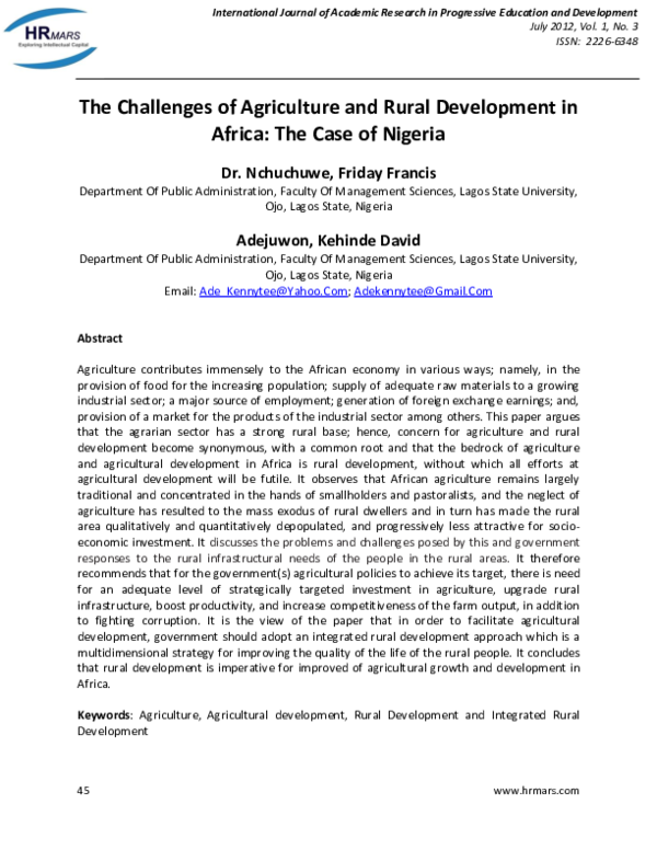 (PDF) The Challenges of Agriculture and Rural Development in Africa ...