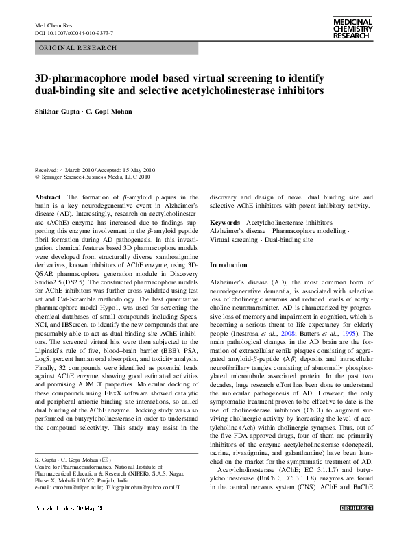 (PDF) 3D-pharmacophore model based virtual screening to identify dual ...