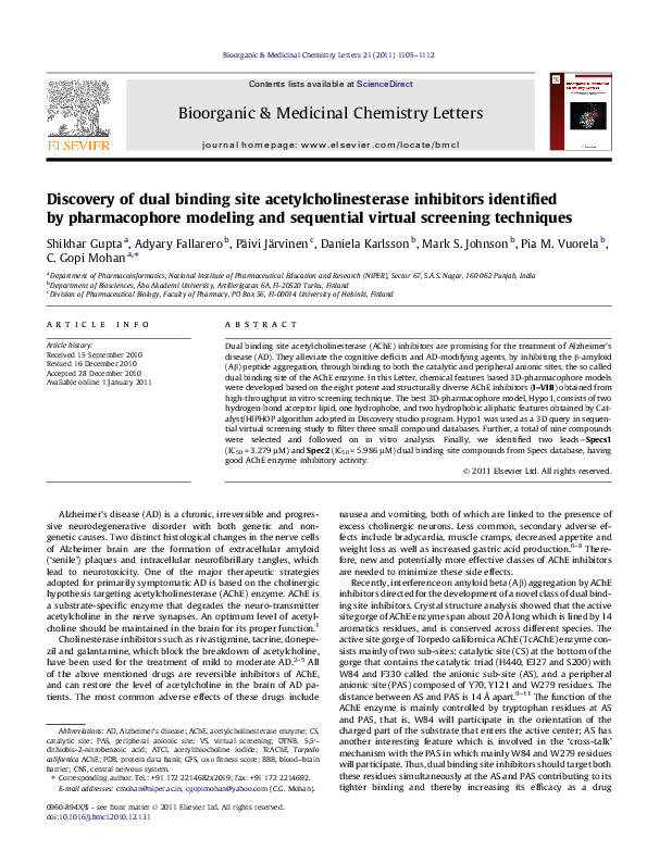 (PDF) Discovery of dual binding site acetylcholinesterase inhibitors ...