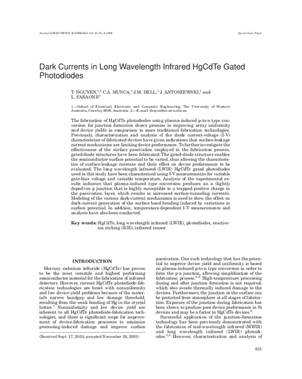 (PDF) Dark currents in long wavelength infrared HgCdTe gated photodiodes