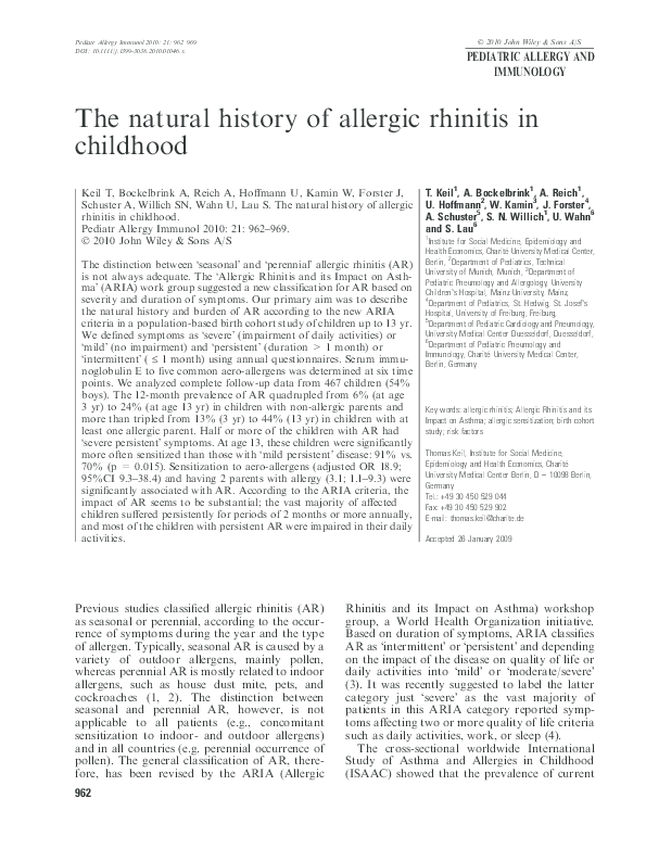 (PDF) The natural history of allergic rhinitis in childhood: Natural ...