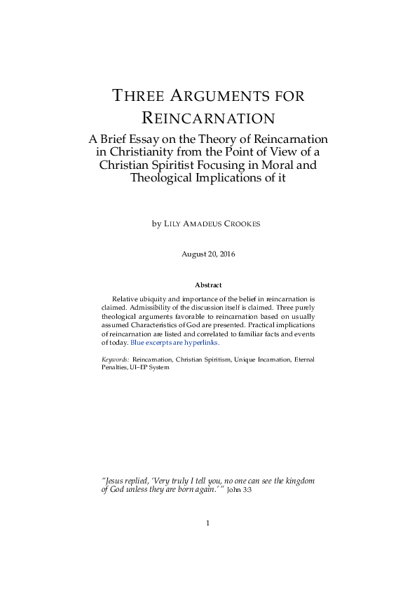(PDF) THREE ARGUMENTS FOR REINCARNATION A Brief Essay on the Theory of ...