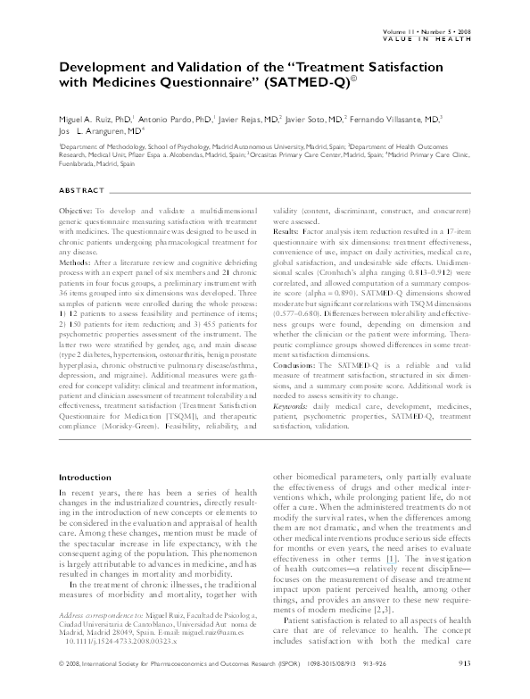 (PDF) Development and Validation of the “Treatment Satisfaction with ...