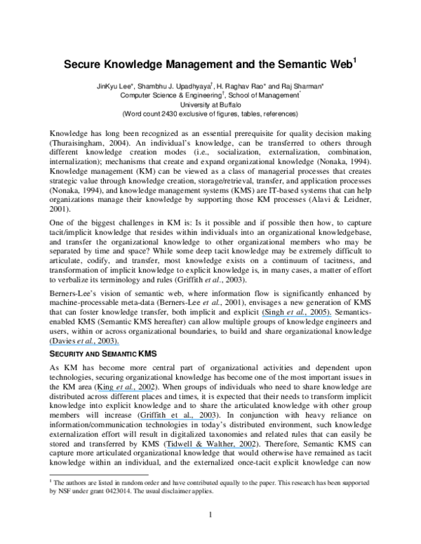 (PDF) Secure knowledge management and the semantic web