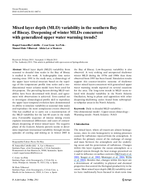 (PDF) Mixed layer depth (MLD) variability in the southern Bay of Biscay ...