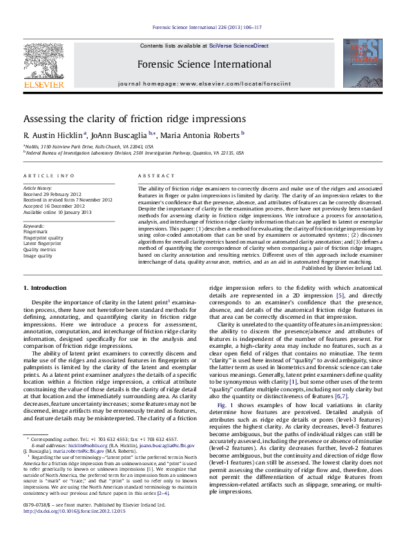 (PDF) Assessing the clarity of friction ridge impressions