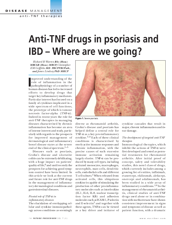 (PDF) Anti-TNF drugs in psoriasis and IBD - Where are we going?
