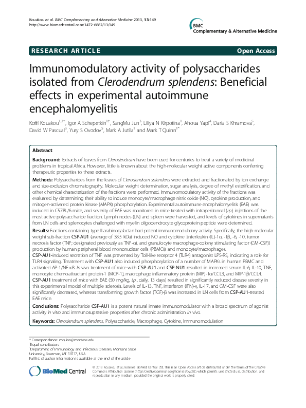 (PDF) Immunomodulatory activity of polysaccharides isolated from ...