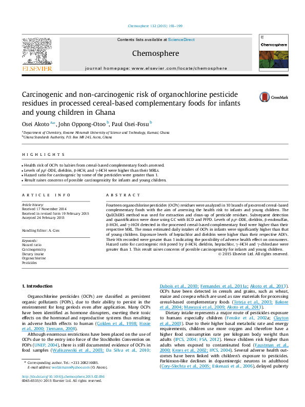 (PDF) Carcinogenic and noncarcinogenic risk of organochlorine