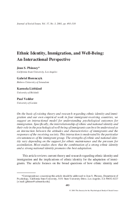 (PDF) Ethnic Identity Immigration and Well-Being: An ...