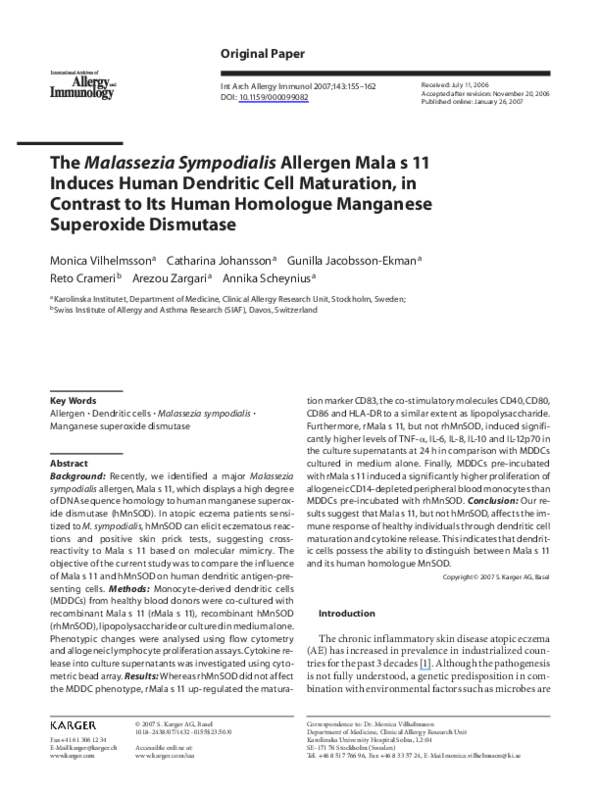 (PDF) The Malassezia Sympodialis Allergen Mala s 11 Induces Human