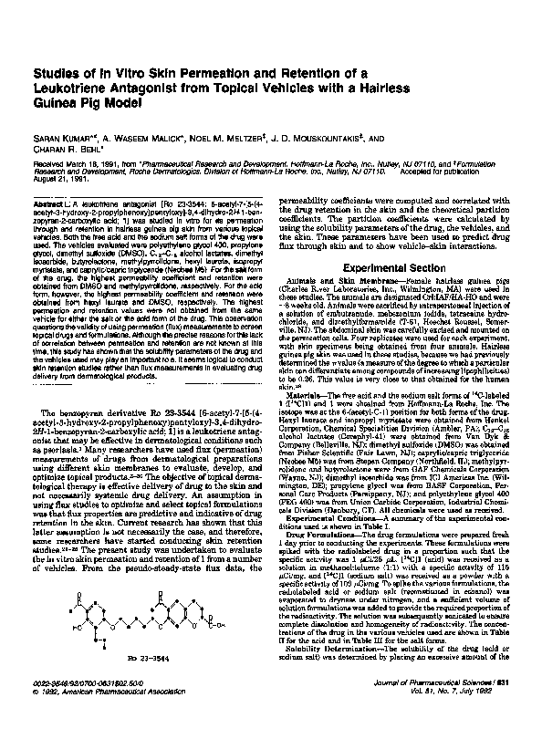 (PDF) Studies of in vitro skin permeation and retention of a ...