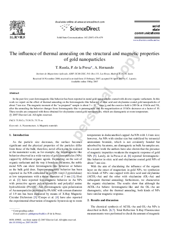 (PDF) The influence of thermal annealing on the structural and magnetic ...
