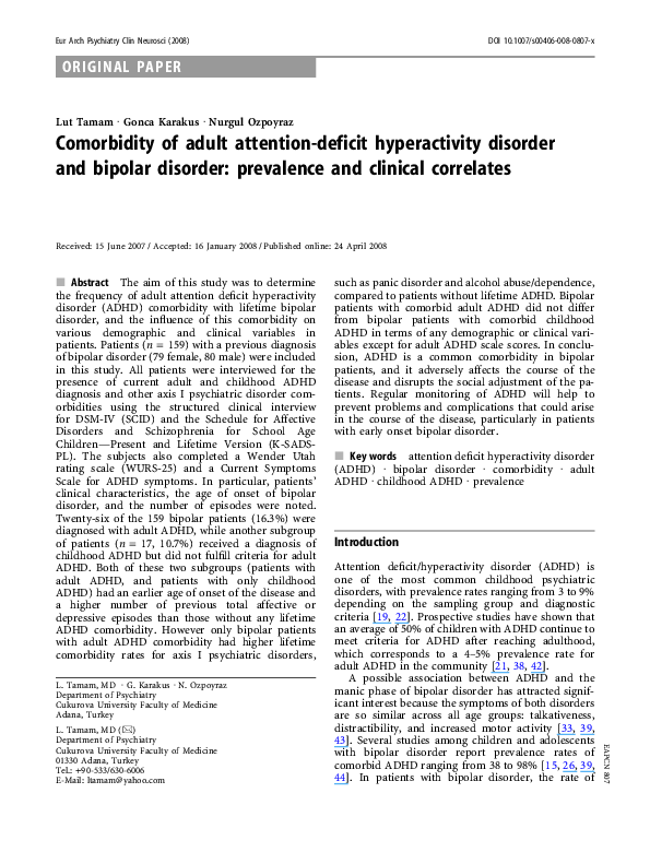(PDF) Comorbidity of adult attention-deficit hyperactivity disorder and ...