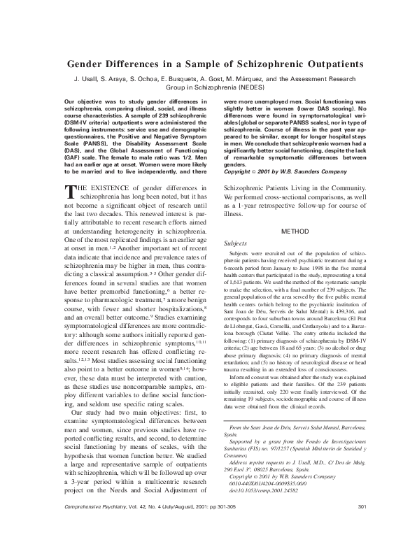 (PDF) Gender differences in a sample of schizophrenic outpatients