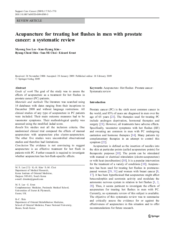 (PDF) Acupuncture for treating hot flushes in men with prostate cancer