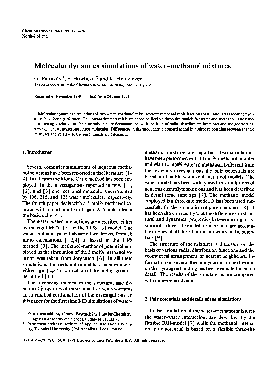 (PDF) Molecular dynamics simulations of water-methanol mixtures