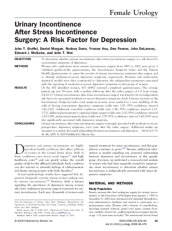 (PDF) Urinary Incontinence After Stress Incontinence Surgery A Risk