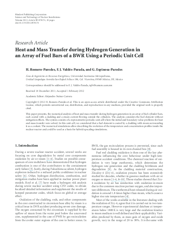 (PDF) Heat and mass transfer during hydrogen generation in an array of ...