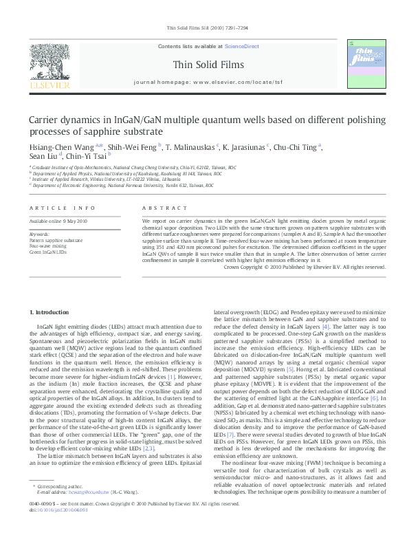 (PDF) Carrier dynamics in InGaN/GaN multiple quantum well structures