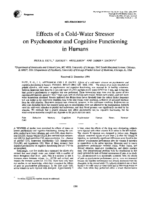 (PDF) Effects of a cold-water stressor on psychomotor and cognitive ...