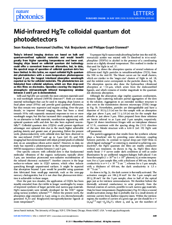 (PDF) Mid-infrared HgTe colloidal quantum dot photodetectors