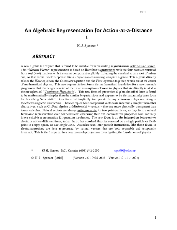 (PDF) An Algebraic Representation for Action-at-a-Distance [UET1]